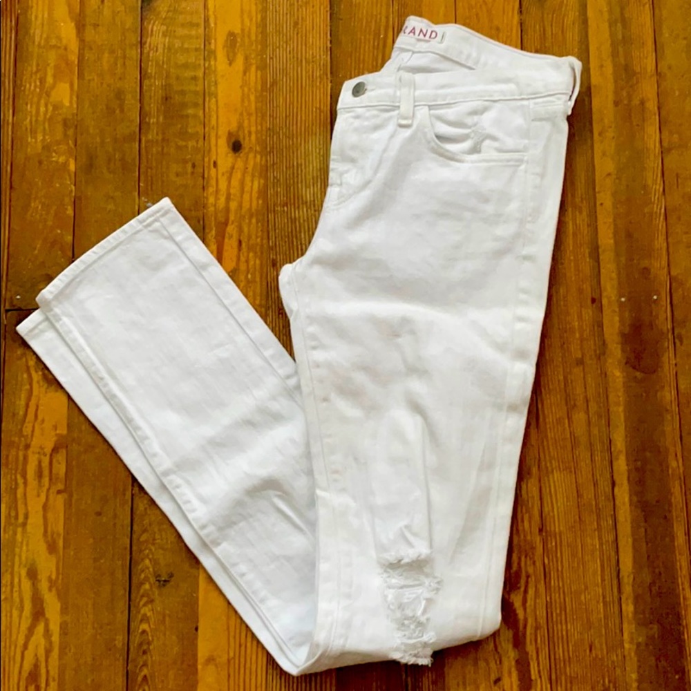 J Brand Torn White Low Rise Pencil Leg
